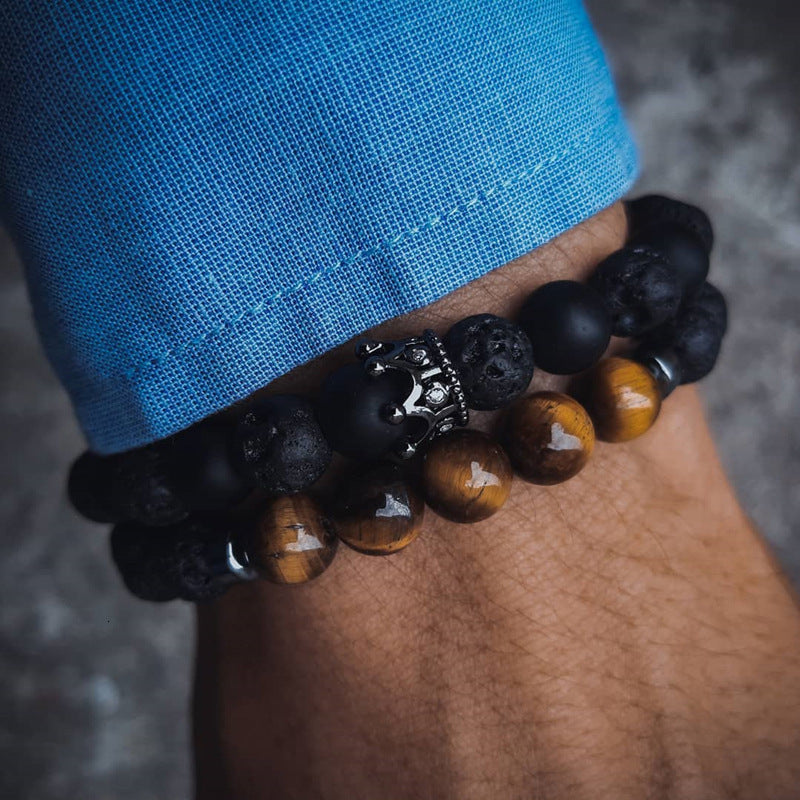 Men's Beaded Suit Haematite Cross Dumbbell Zircon Bracelets