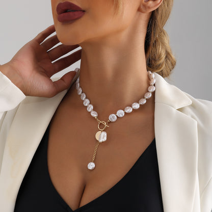 Baroque Imitation Flat Pearl Cold Style Tassel Necklaces
