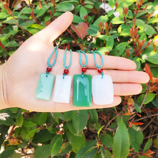 Women's & Men's Emerald Lucky Imitation White Jade Square Pendants