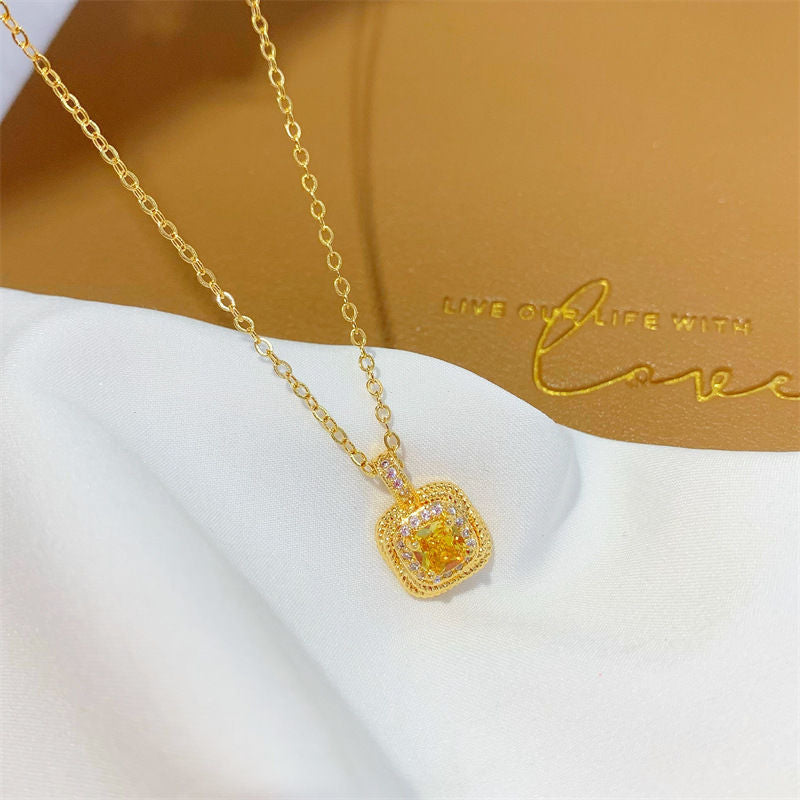 Cube Female Citrine Clavicle Chain Light Pendants