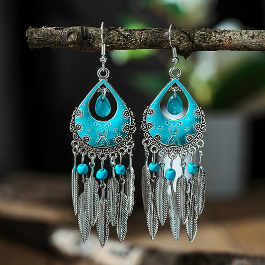 Color Daisy Ornament Fan-shaped Leaves Ethnic Earrings