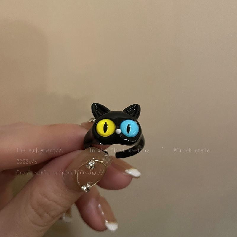 Black Cat Monster Anime Style Good-looking Niche Unique Rings