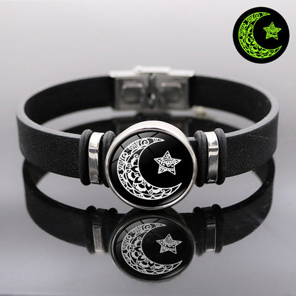 Moon Lovers Black Leather Unisex Fashion Bracelets