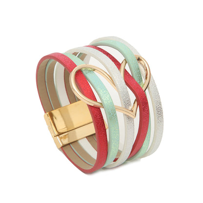 Women's High Quality Leather Fashion Love Heart Color Bracelets