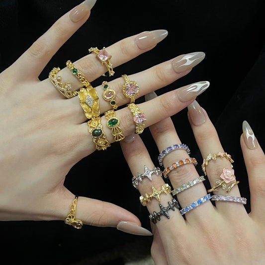Golden Antique Style Series Cold High Sense French Simplicity Rings