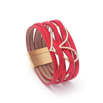 Women's High Quality Leather Fashion Love Heart Color Bracelets