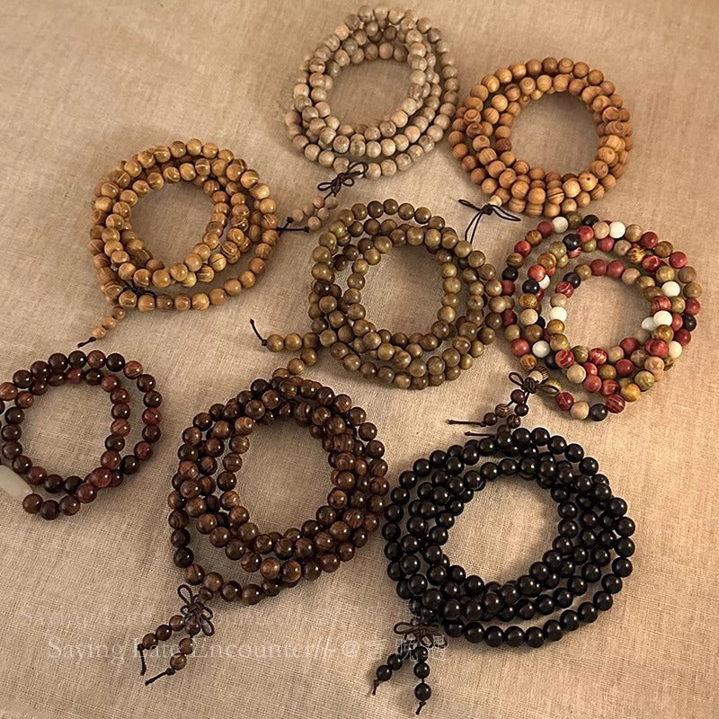 Women's Green Sandalwood Beaded Chinese Style Retro Minority High Bracelets