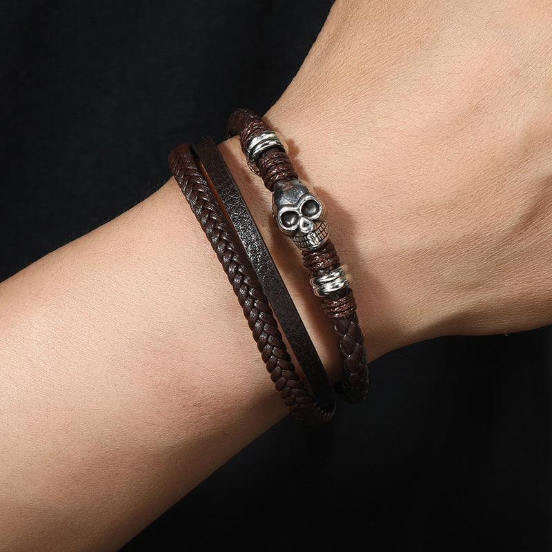 Men's Ornament Versatile Hand-woven Leather Punk Skull Bracelets