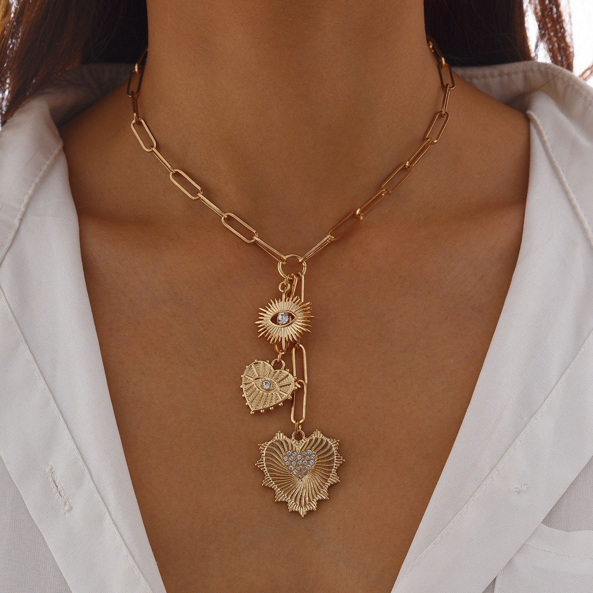 Zircon Peach Heart Eye Cold Wind Necklaces