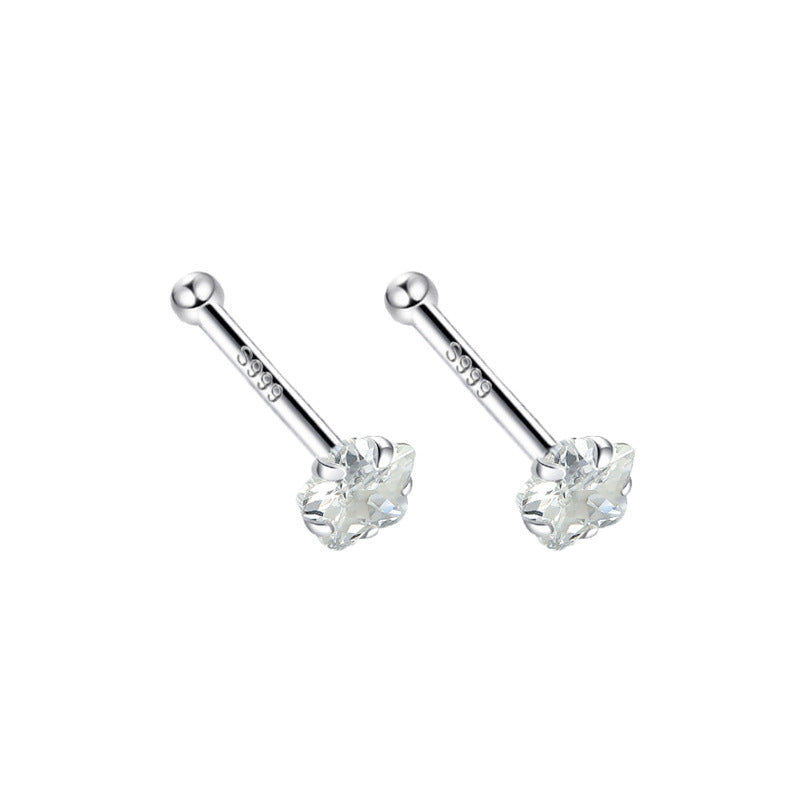 Sier Zircon Ear Light Luxury Minority Double-headed Bone Earrings