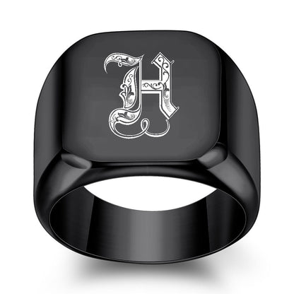 Men's English Initial Letter Titanium Steel Retro Punk Rings