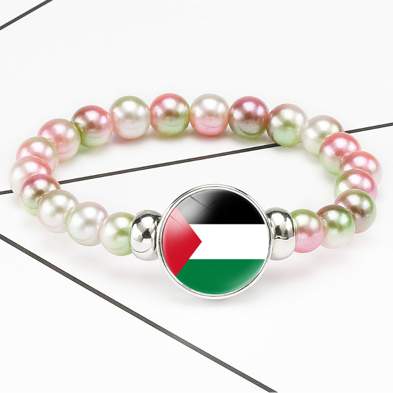 Flag Pattern Time Stone Black Elastic Bracelets