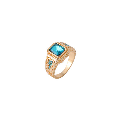 Alloy Electroplated Ice Blue Rhinestone Glass Rings