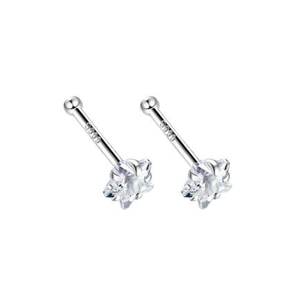 Sier Zircon Ear Light Luxury Minority Double-headed Bone Earrings