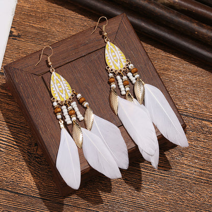 Bohemian Feather Ethnic Yunnan Travel Vintage Earrings