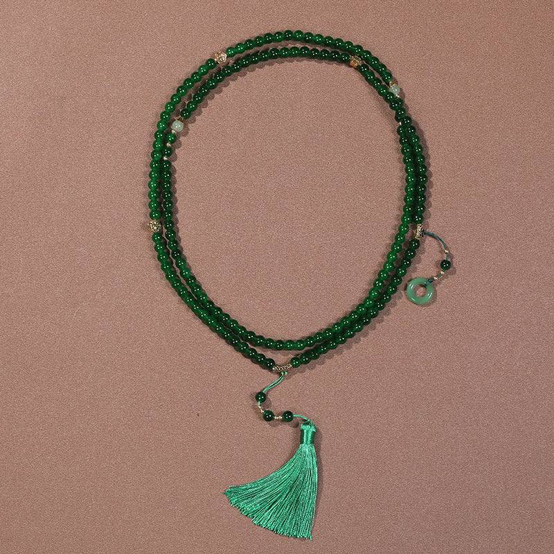 Long Cinnabar Beaded Chinese Style Chain Necklaces
