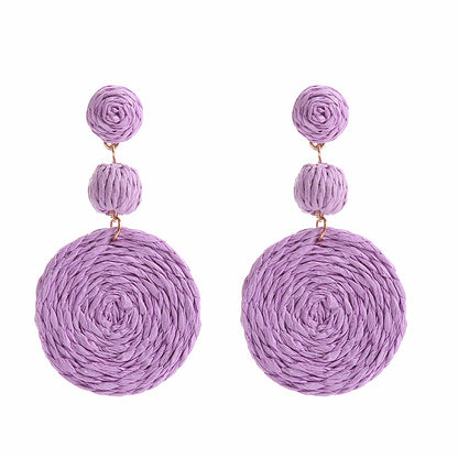 Bohemian Raffia Round Summer Beach Vacation Earrings