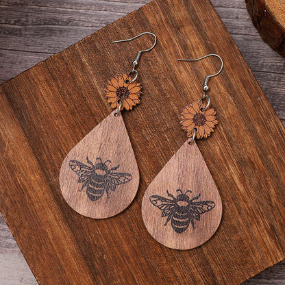 Western Style Farm Series Sunflower Bee Earrings