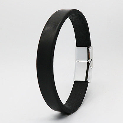 Simple Versatile Cowhide Leather Glossy Retro Creative Magnetic Snap Bracelets