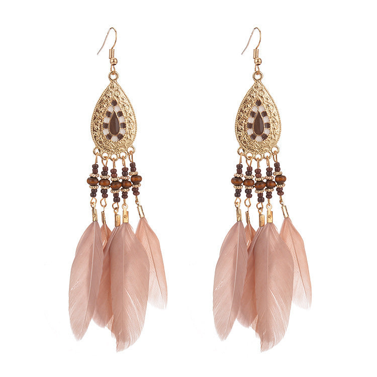 Long Feather Ethnic Style Tassel Yunnan Earrings