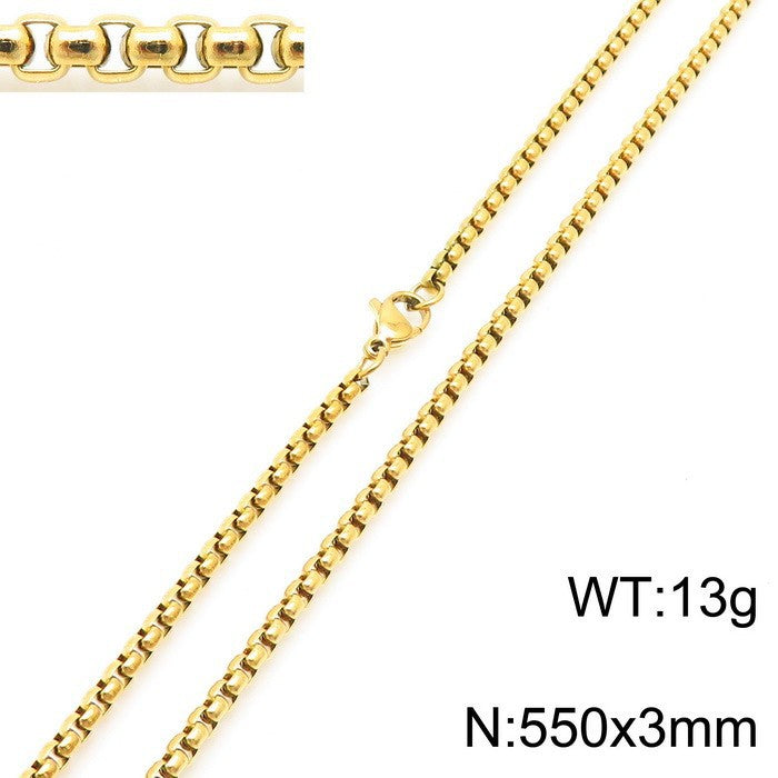 Women's & Men's Stainless Steel Square Pearl Chain Titanium Card Necklaces