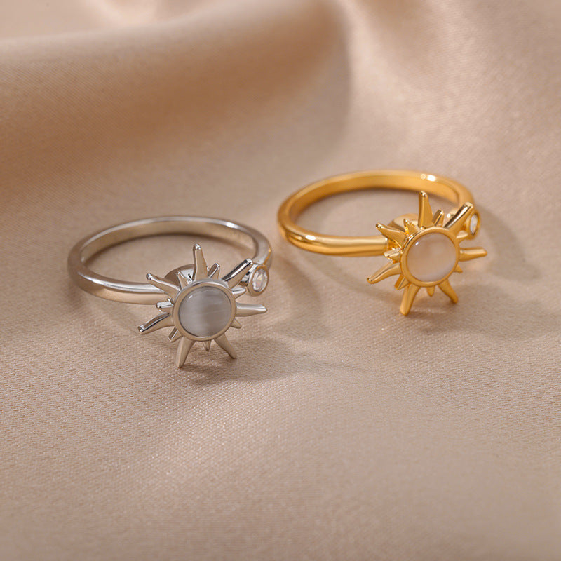 Zircon Flower Open Female Design Sense Rings