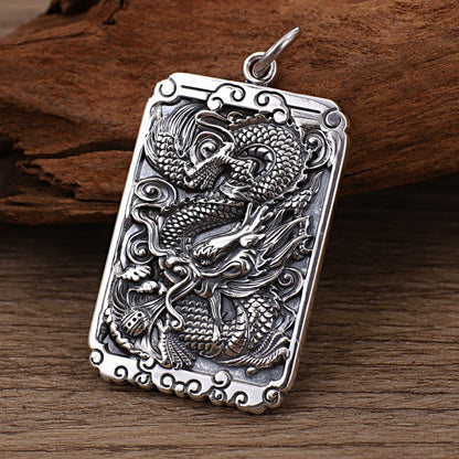 Men's Sier Dragon Domineering Personalized Chinese Vintage Necklaces