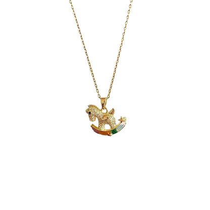Colorful Pony Rainbow Horse Jewelry Diamond Inlaid Clavicle Necklaces
