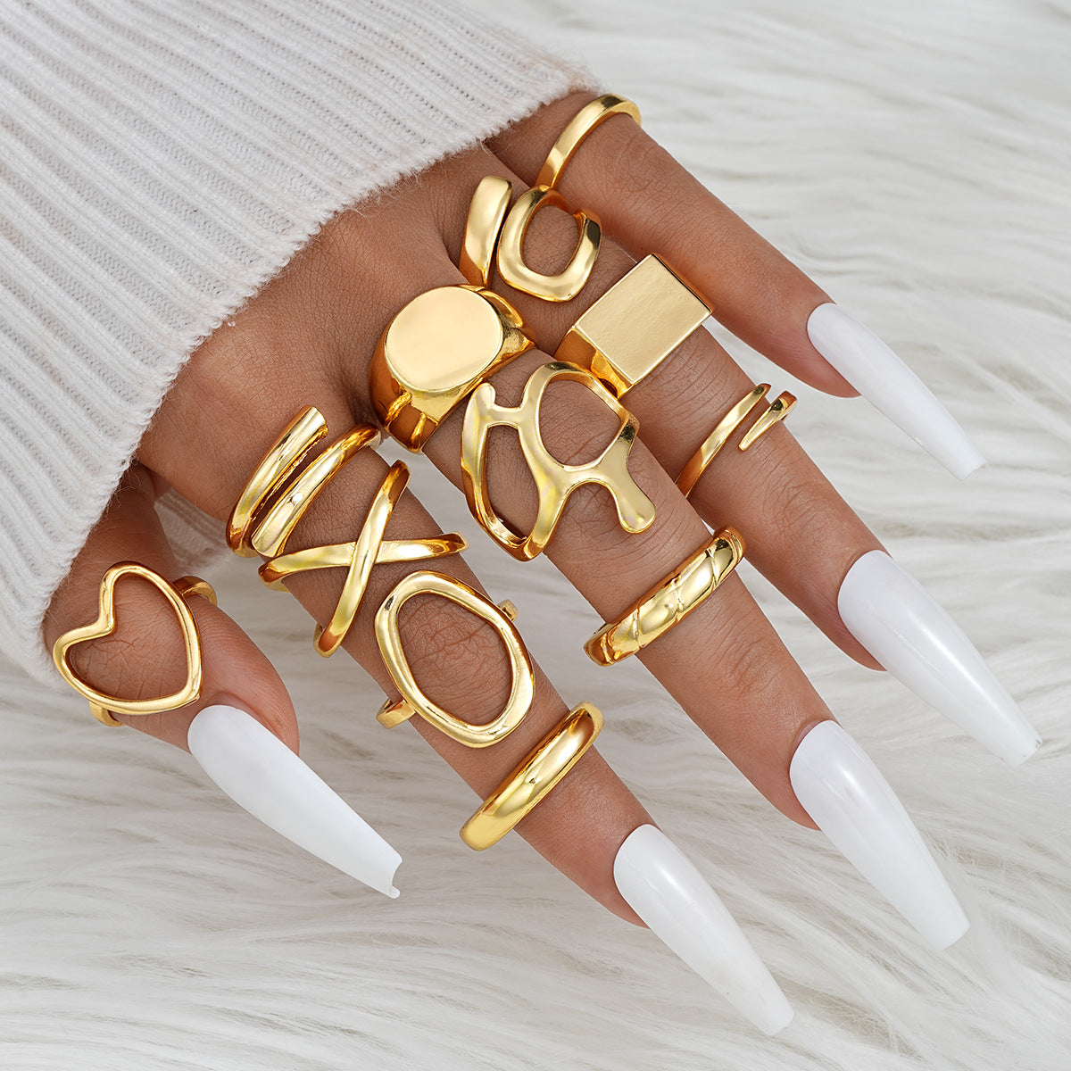 Women's Golden Irregular Opening Niche Trendy Set Graceful Rings
