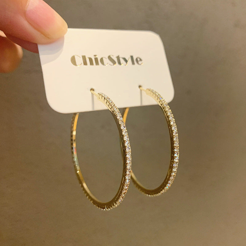 Sier Round High-grade Light Luxury Big Earrings