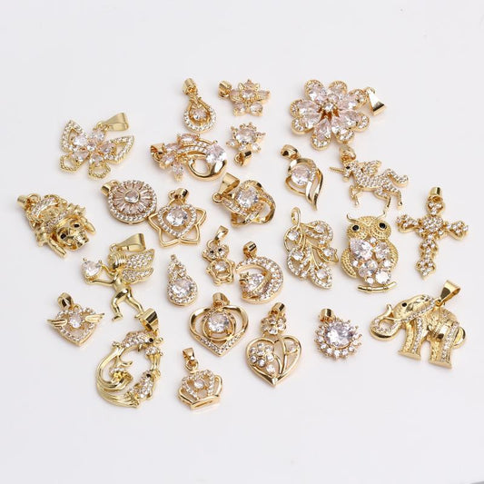 Gold Micro Inlaid Zircon Accessories Moon Pendants