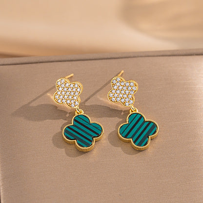 Fashionable Clover Zircon Flower Love Bear Ear Earrings