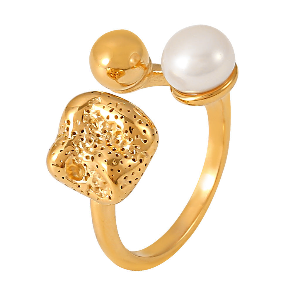 Freshwater Pearl Ball Hollow Shaped Open Rings