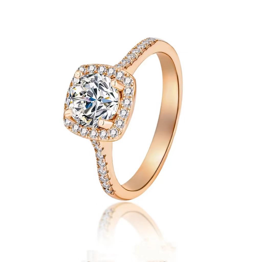 Women's Sier Gold Plated Moissanite Carat Square Rings