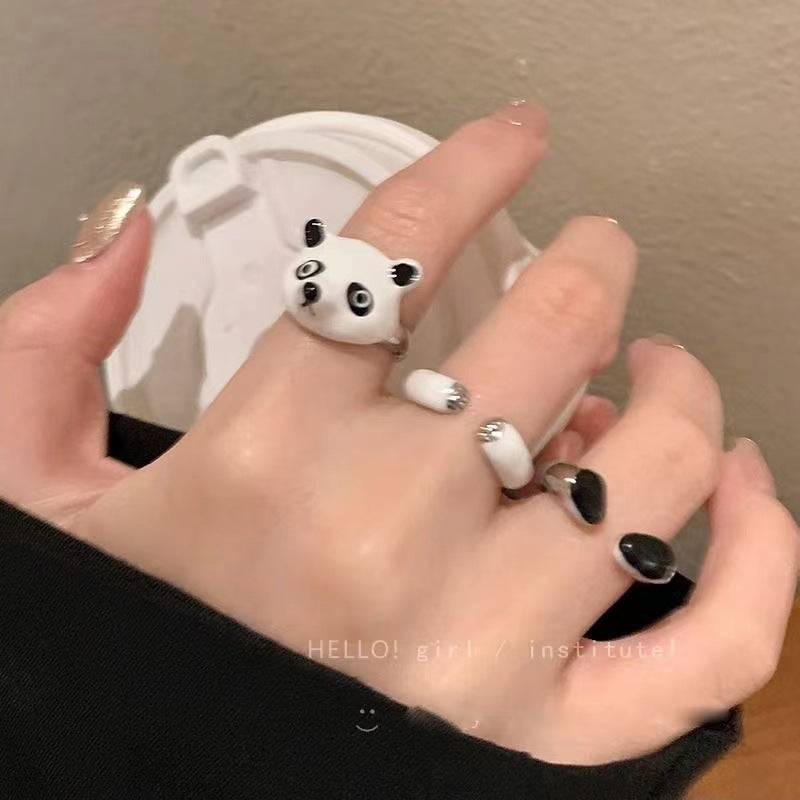 Cute Panda Female Niche Personality Puppy Index Rings