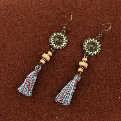 Tassel Turquoise Retro Imitation Miao Sier Minority National Style Earrings