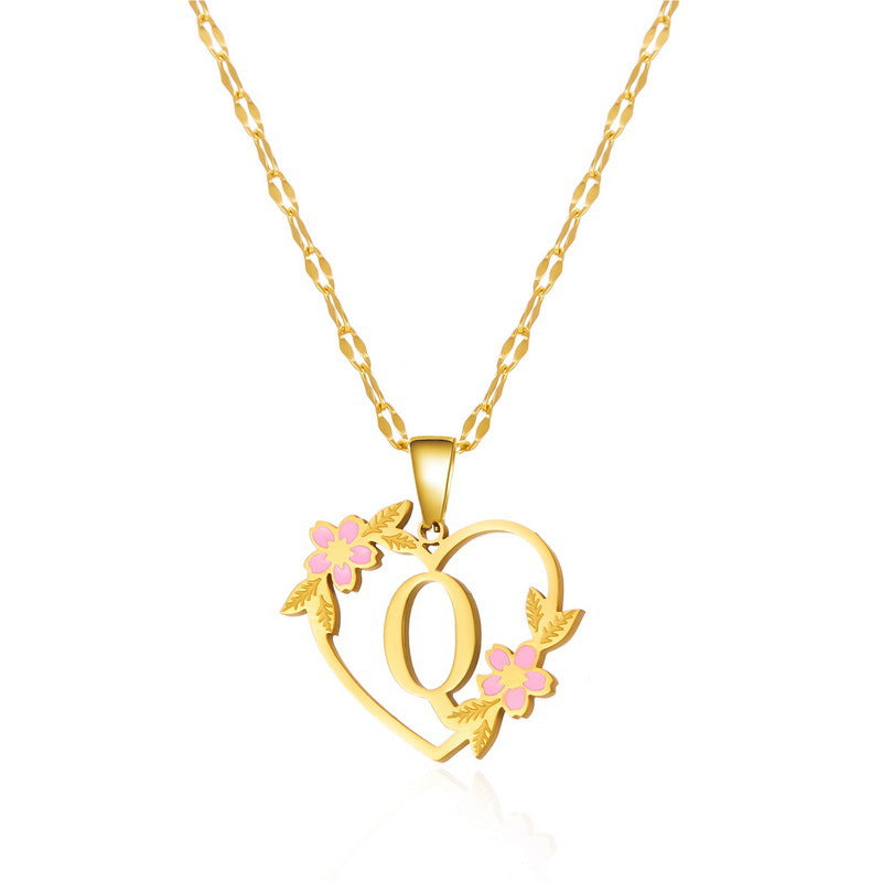 Fashion Letter Flower Cutout Love Titanium Steel Necklaces