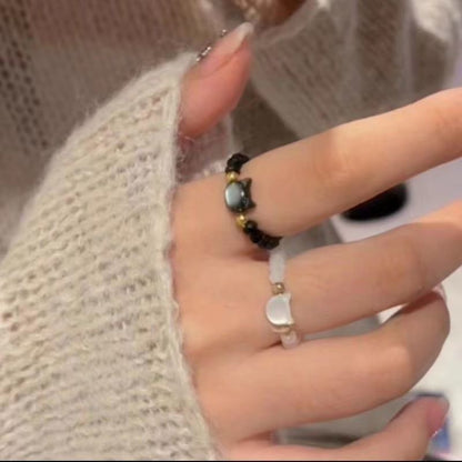 Beaded Female Black White Head Index Rings
