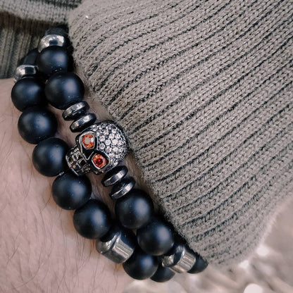 Men's Frosted Wooden Bead Hematite Beaded Suit Bracelets