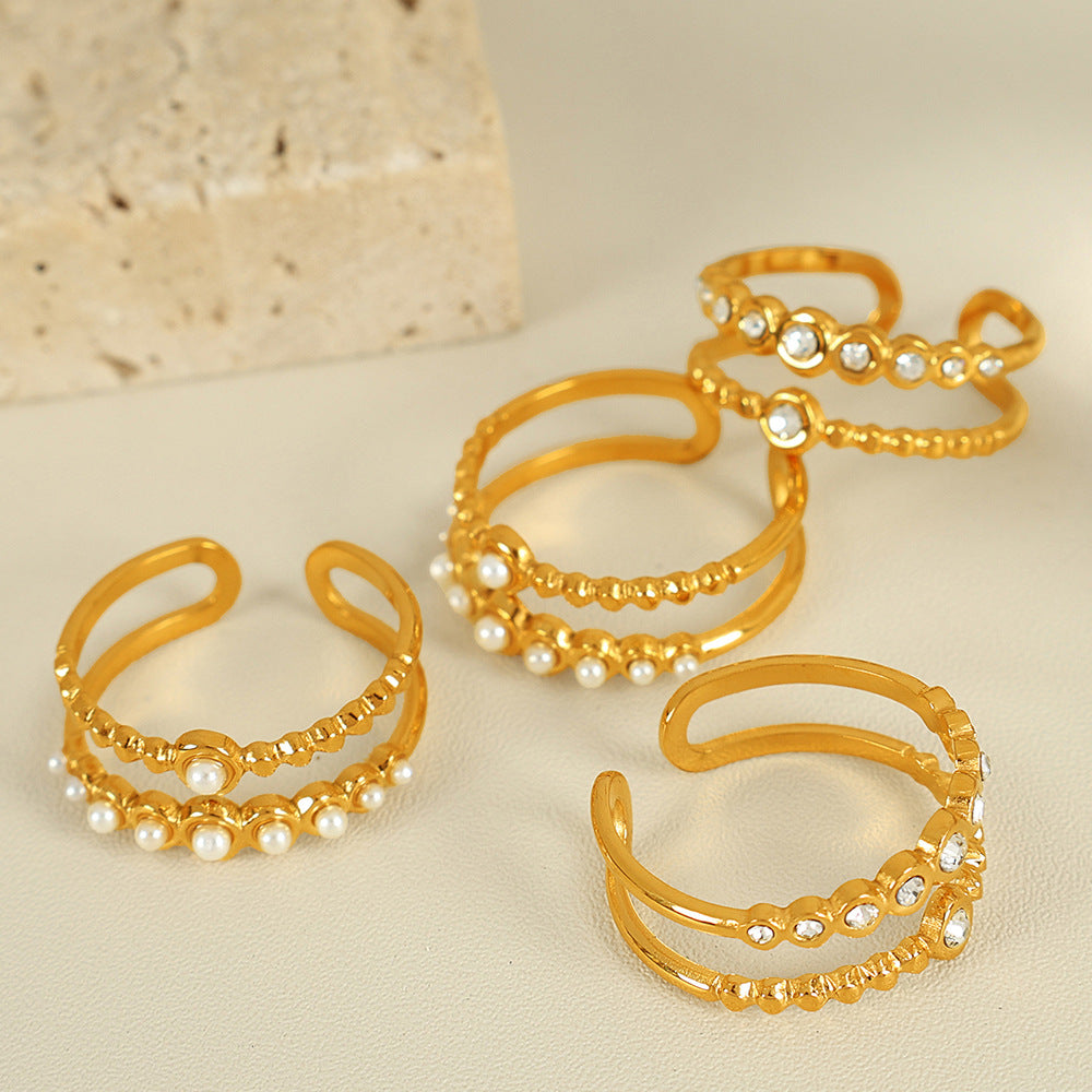 High-grade Inlaid Imitation Pearl Rhinestone Retro Rings