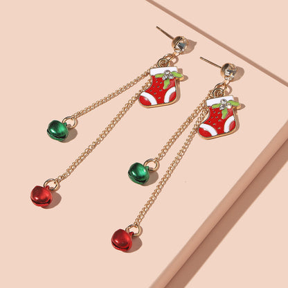 Sweet Cute Santa Claus Long Bell Earrings