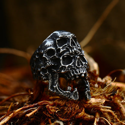 Men's Stainless Steel Double Skull Titanium Ornament Rings