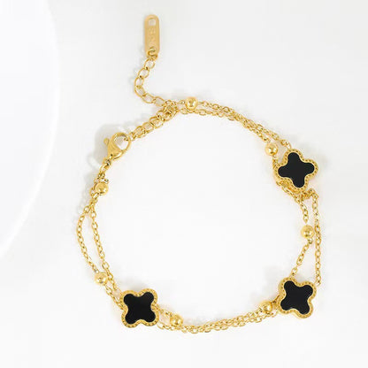 Simple Golden Clover Roman Digital Titanium Bracelets