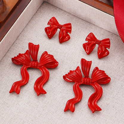 Women's Temperament Style Red Bow High-grade Design Earrings