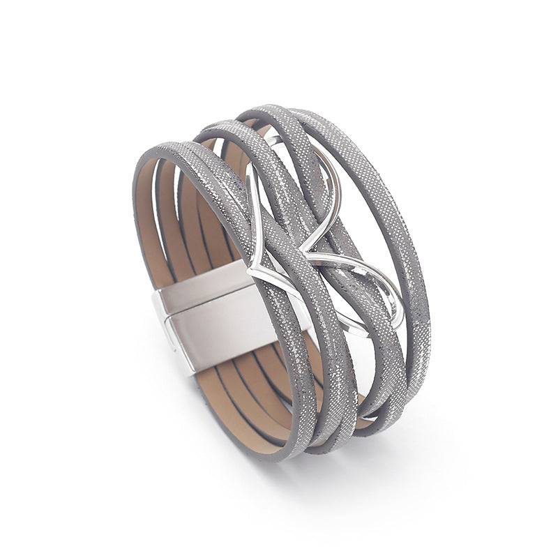Women's High Quality Leather Fashion Love Heart Color Bracelets