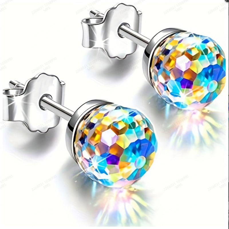 Women's & Men's Seven Colorful Earth Beads Crystal Ball Earrings