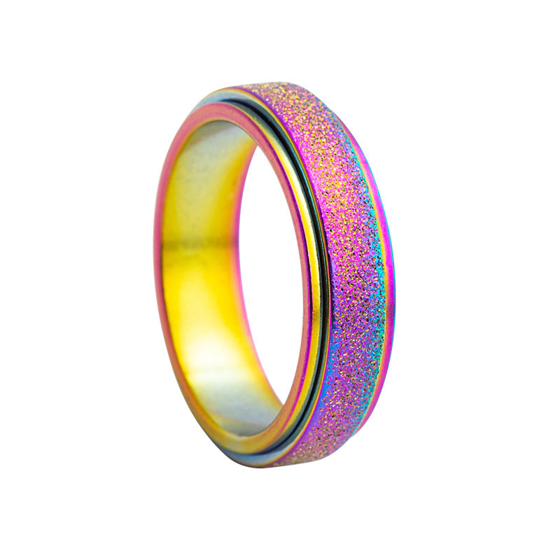 Standard Code Colorful Rose Gold Titanium Steel Frosted Rotatable Rings