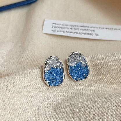 High-grade Sense Blue Color Enamel Design Blooming Earrings