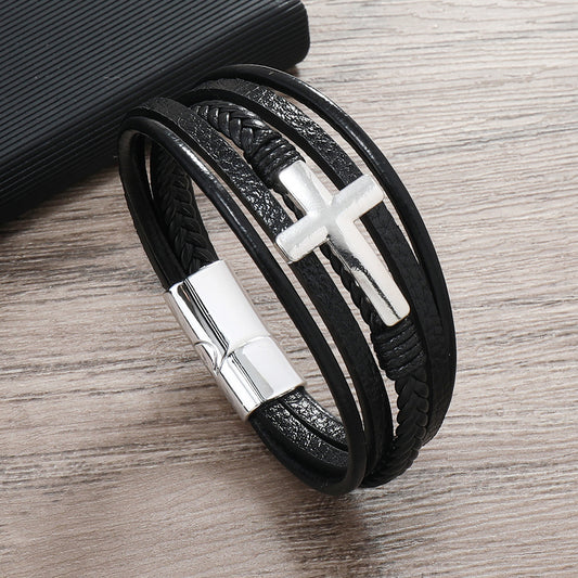 Men's Fashion Retro Alloy Cross Accessories Magnetic Buckle Bracelets