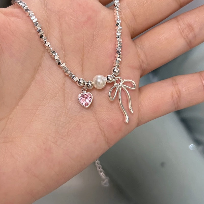 Bow Pearl Broken Sier Simple Niche Necklaces
